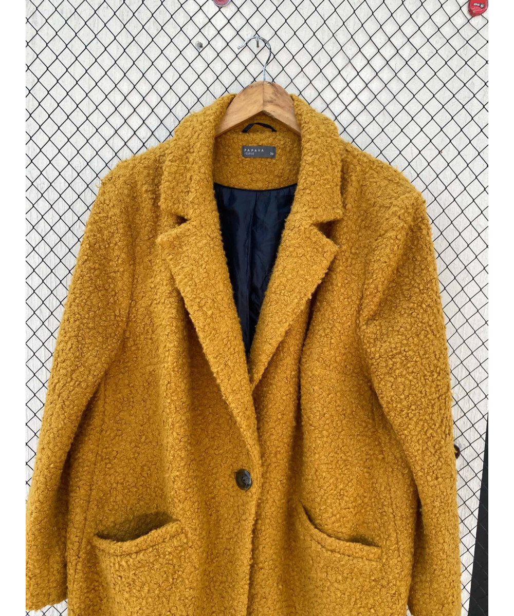 Mustard colored, long, teddy coat