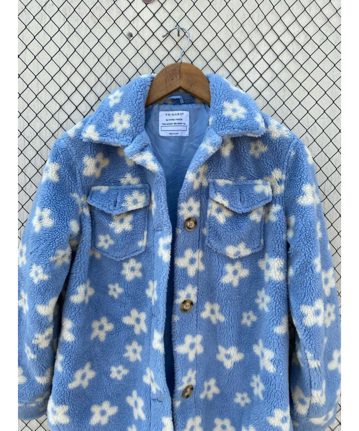 Blue, floral, teddy jacket