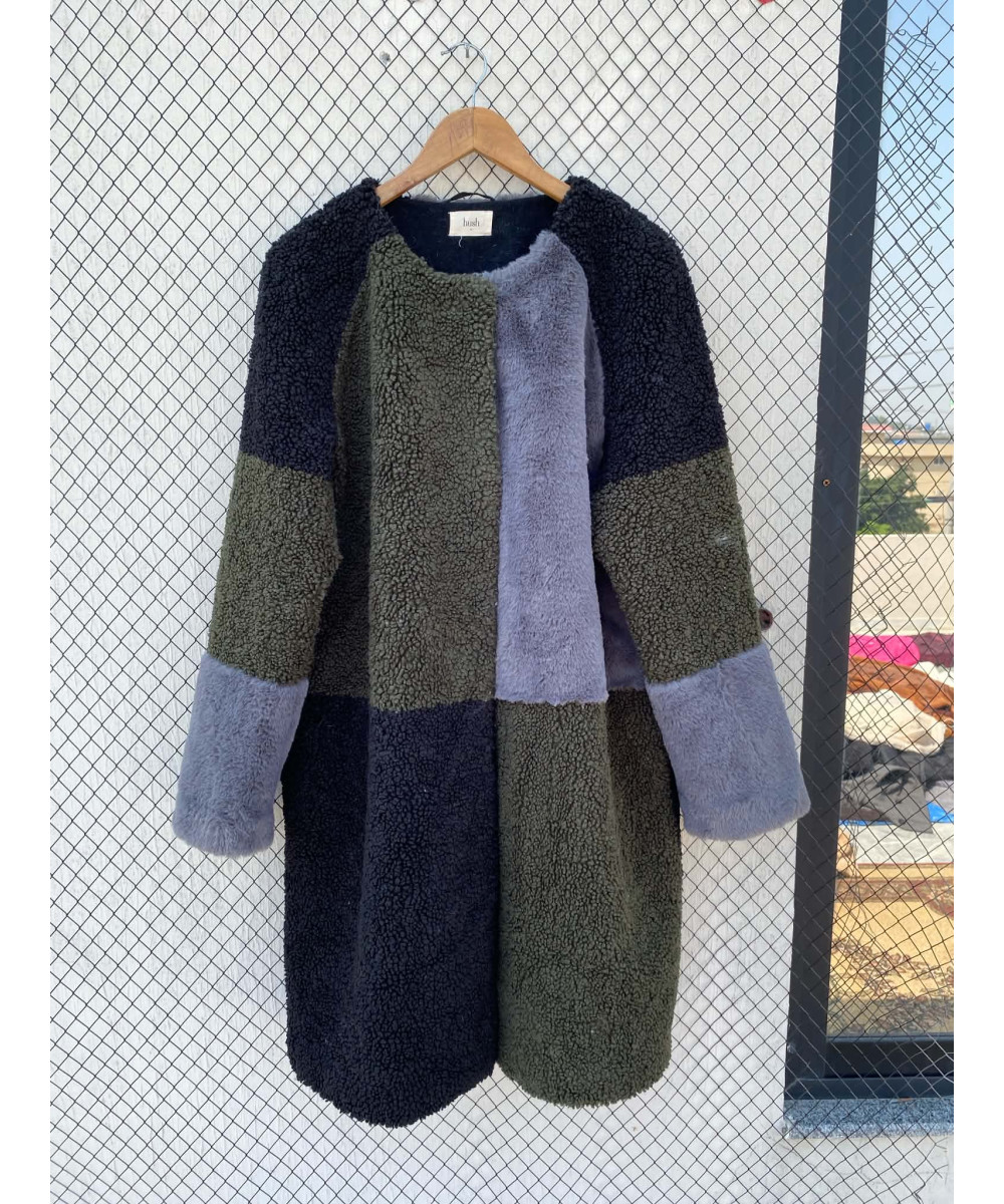 Tri-colored fur coat