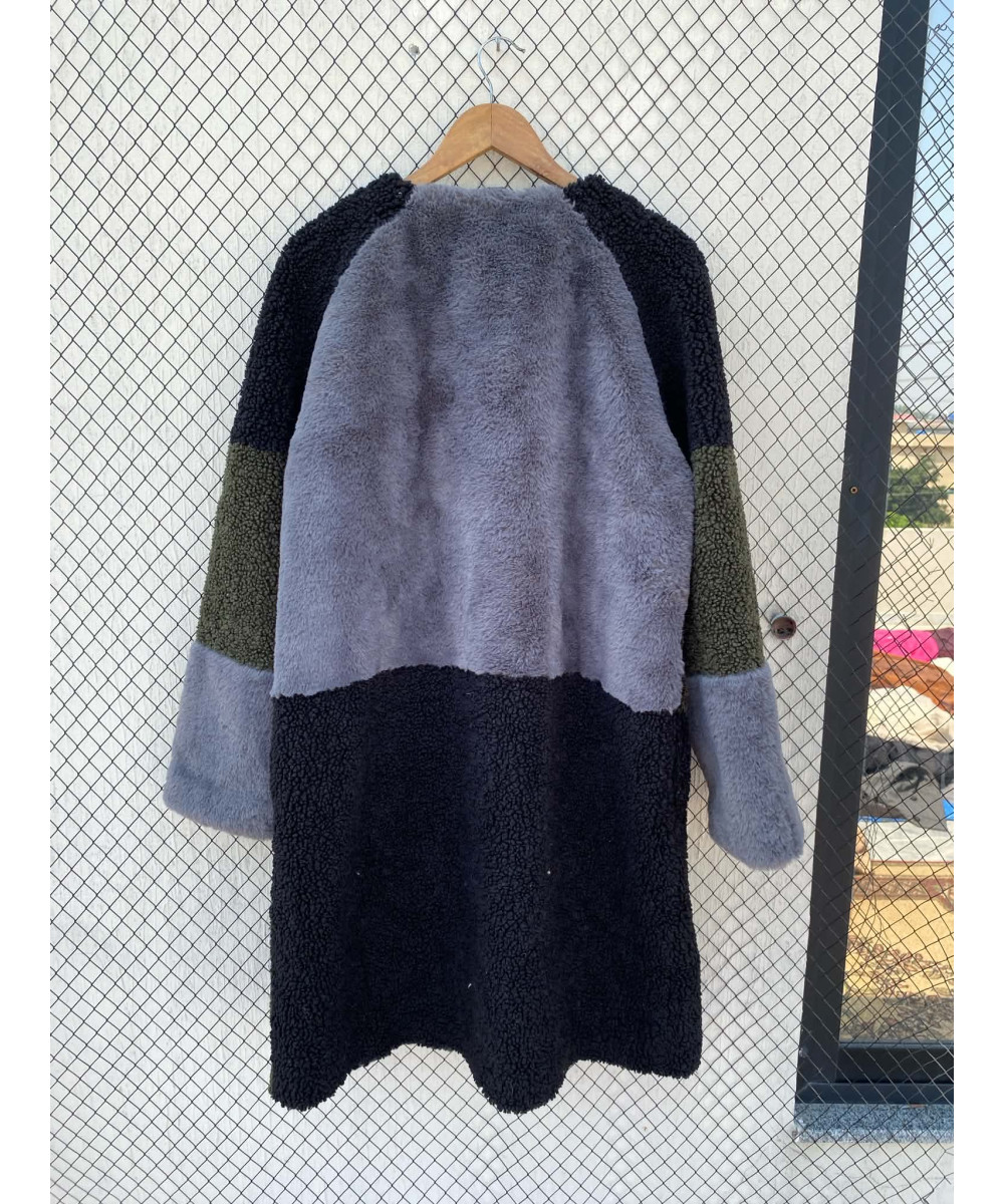 Tri-colored fur coat