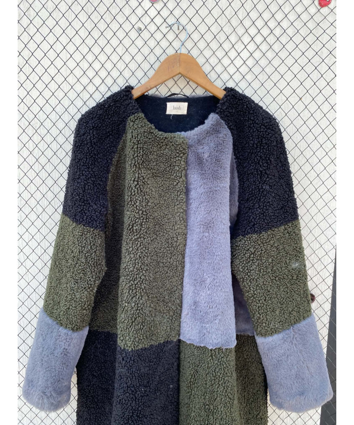 Tri-colored fur coat