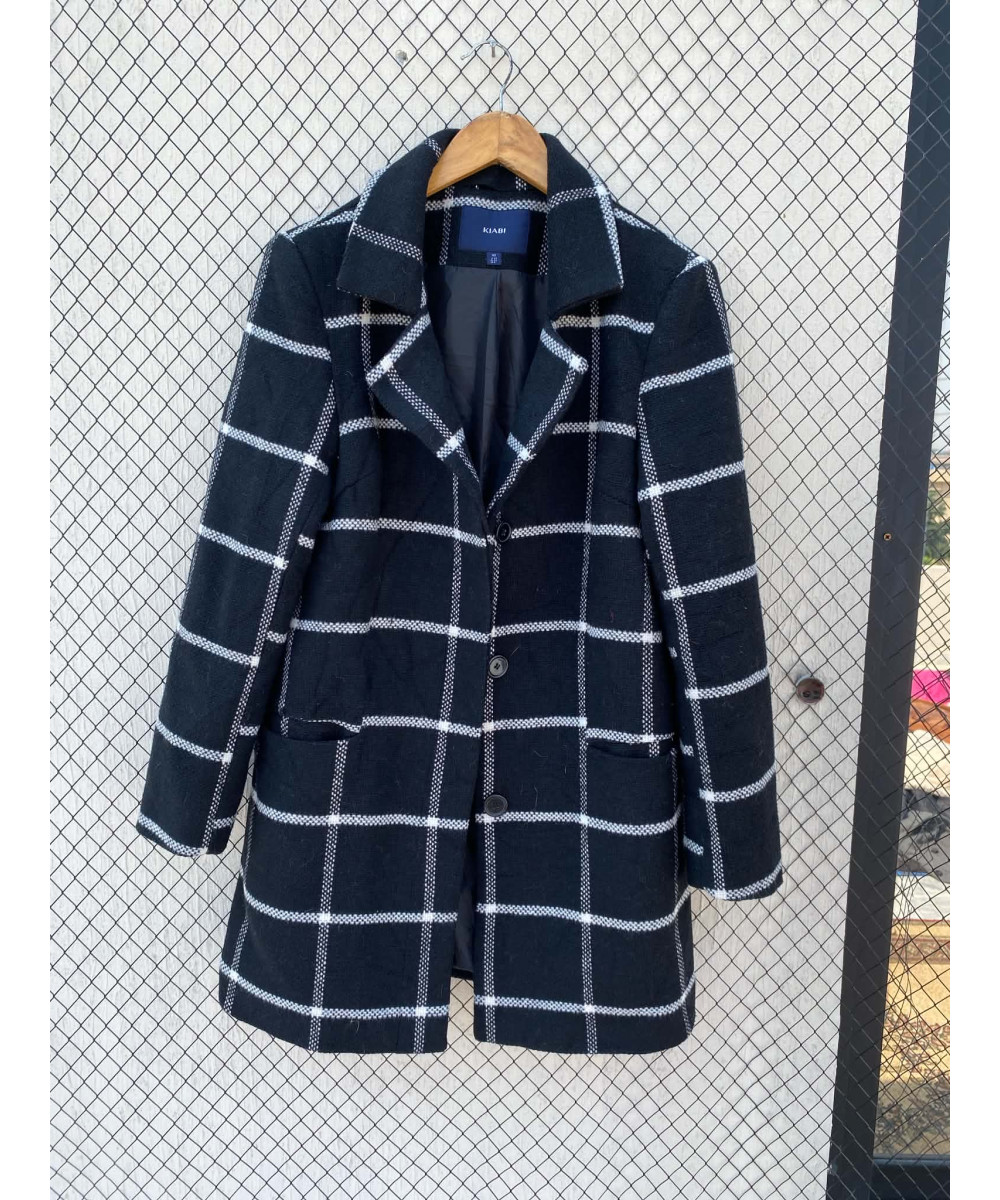 Black, checkered wool coat
