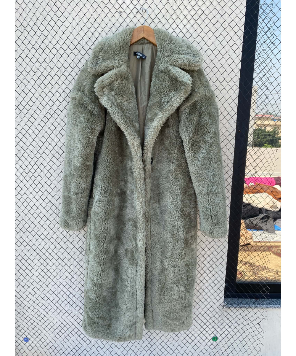 Green, long fur coat
