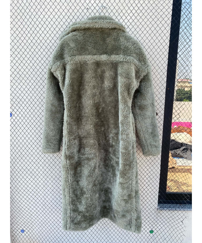 Green, long fur coat