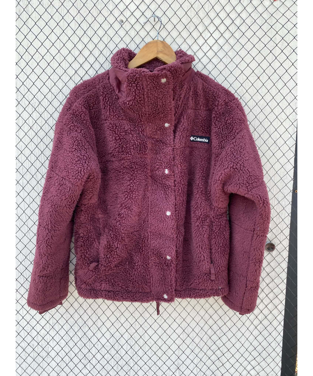 Maroon, teddy, button-up jacket
