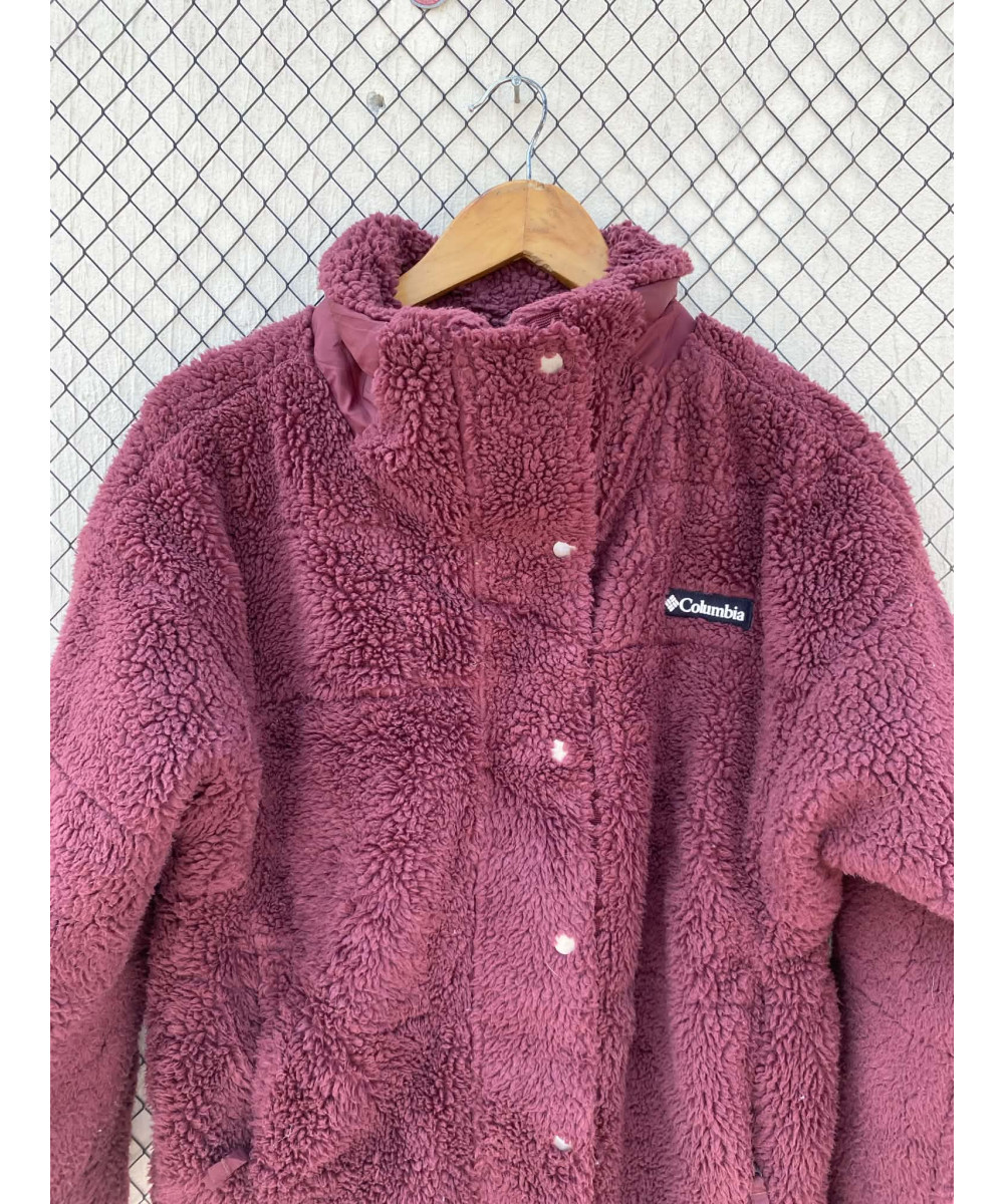 Maroon, teddy, button-up jacket