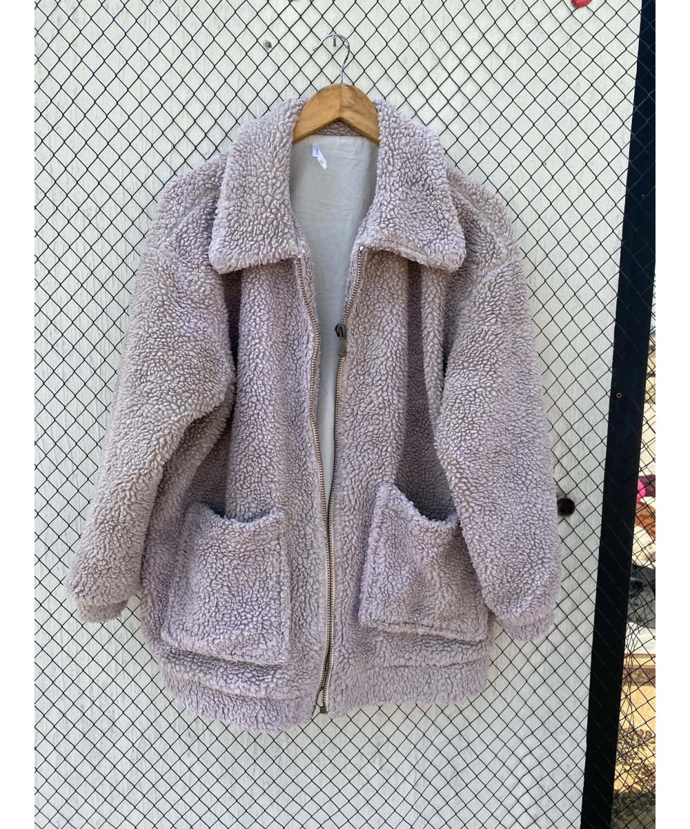 Gray, teddy, zipper jacket