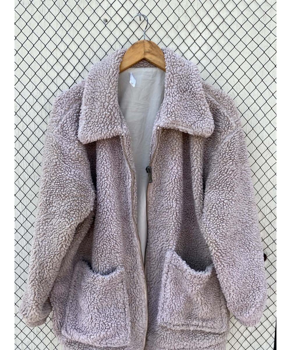 Gray, teddy, zipper jacket