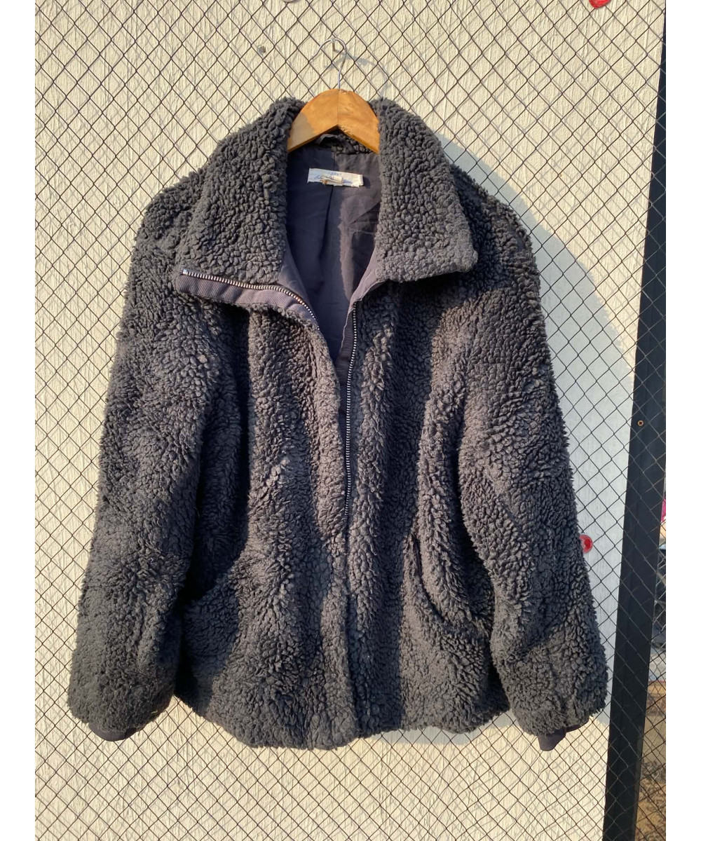 Charcoal gray, teddy, zipper jacket