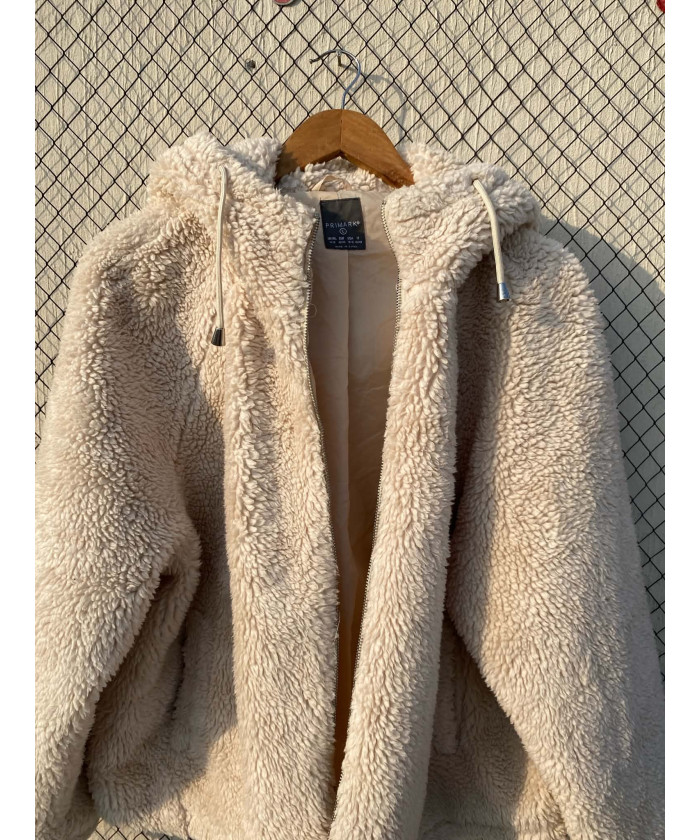 Off-white colored, teddy, hooded jacket