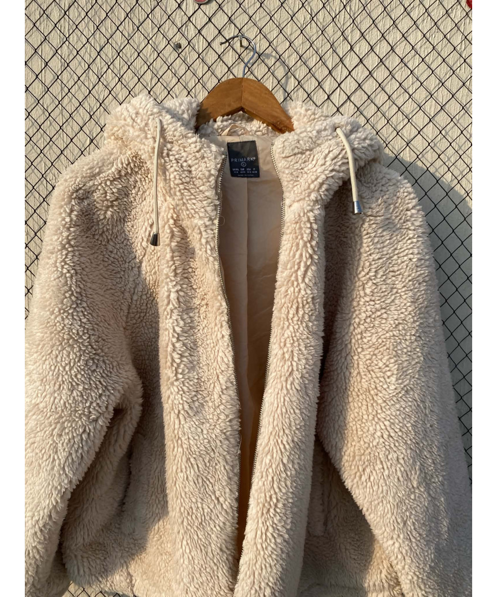 Off-white colored, teddy, hooded jacket