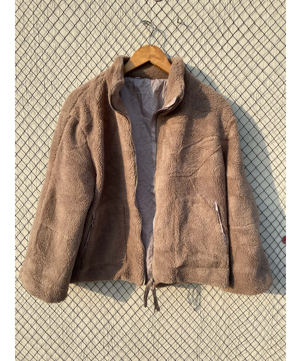 Champagne colored, teddy, zipper jacket