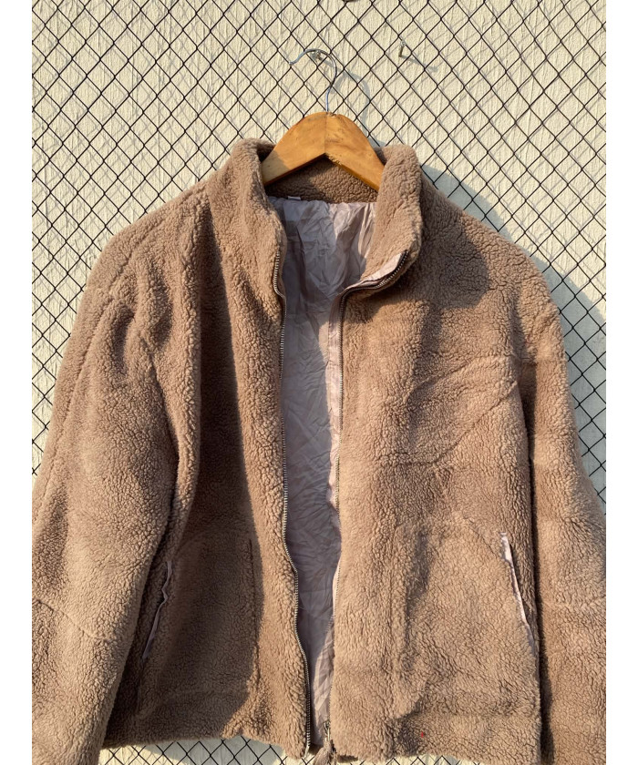 Champagne colored, teddy, zipper jacket