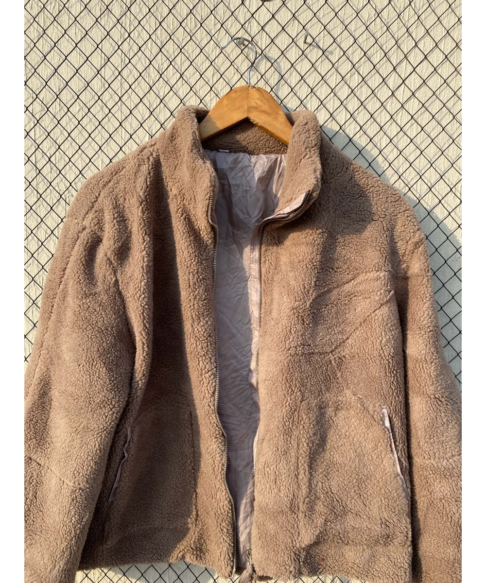 Champagne colored, teddy, zipper jacket