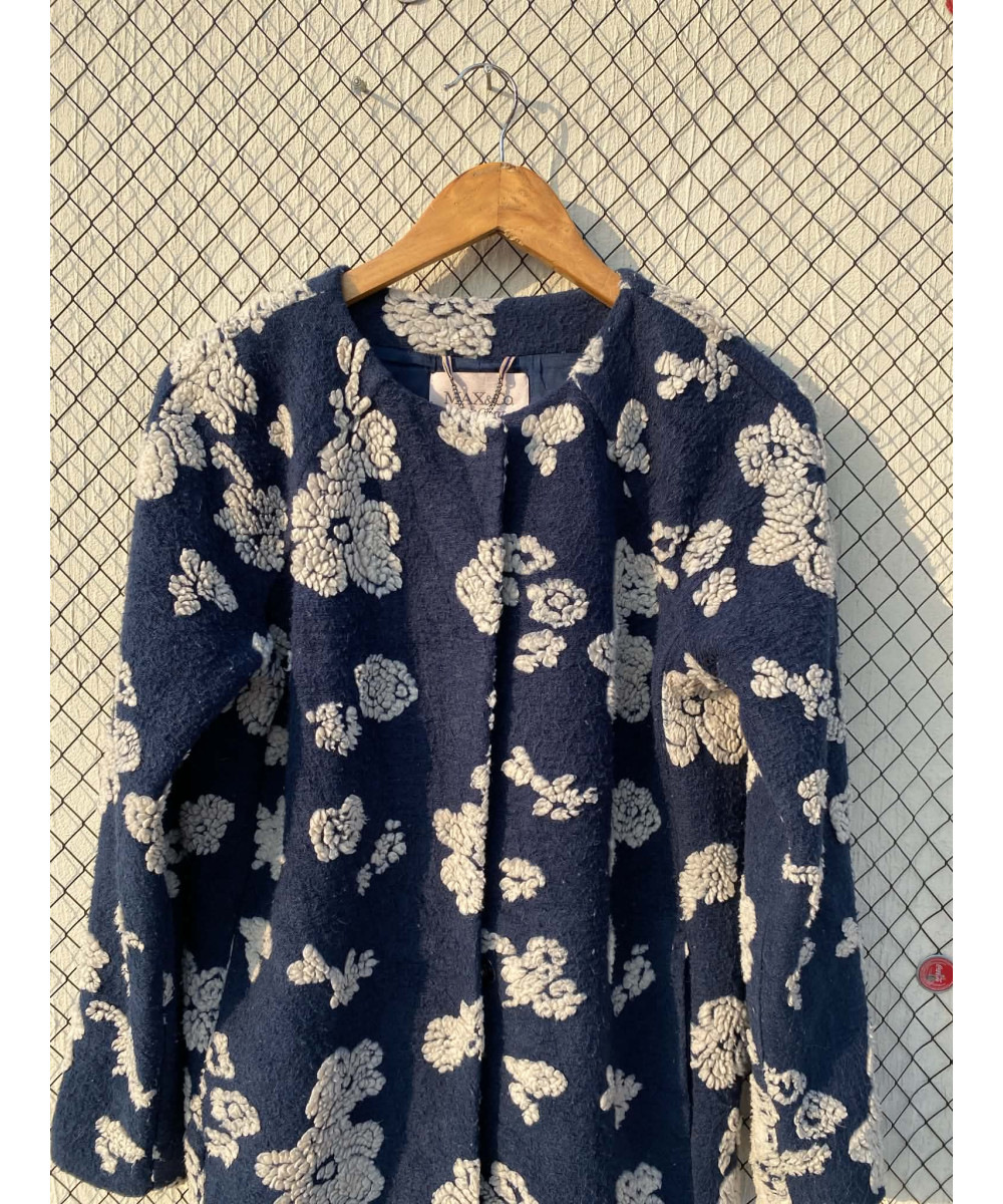 Navy blue, floral, teddy jacket