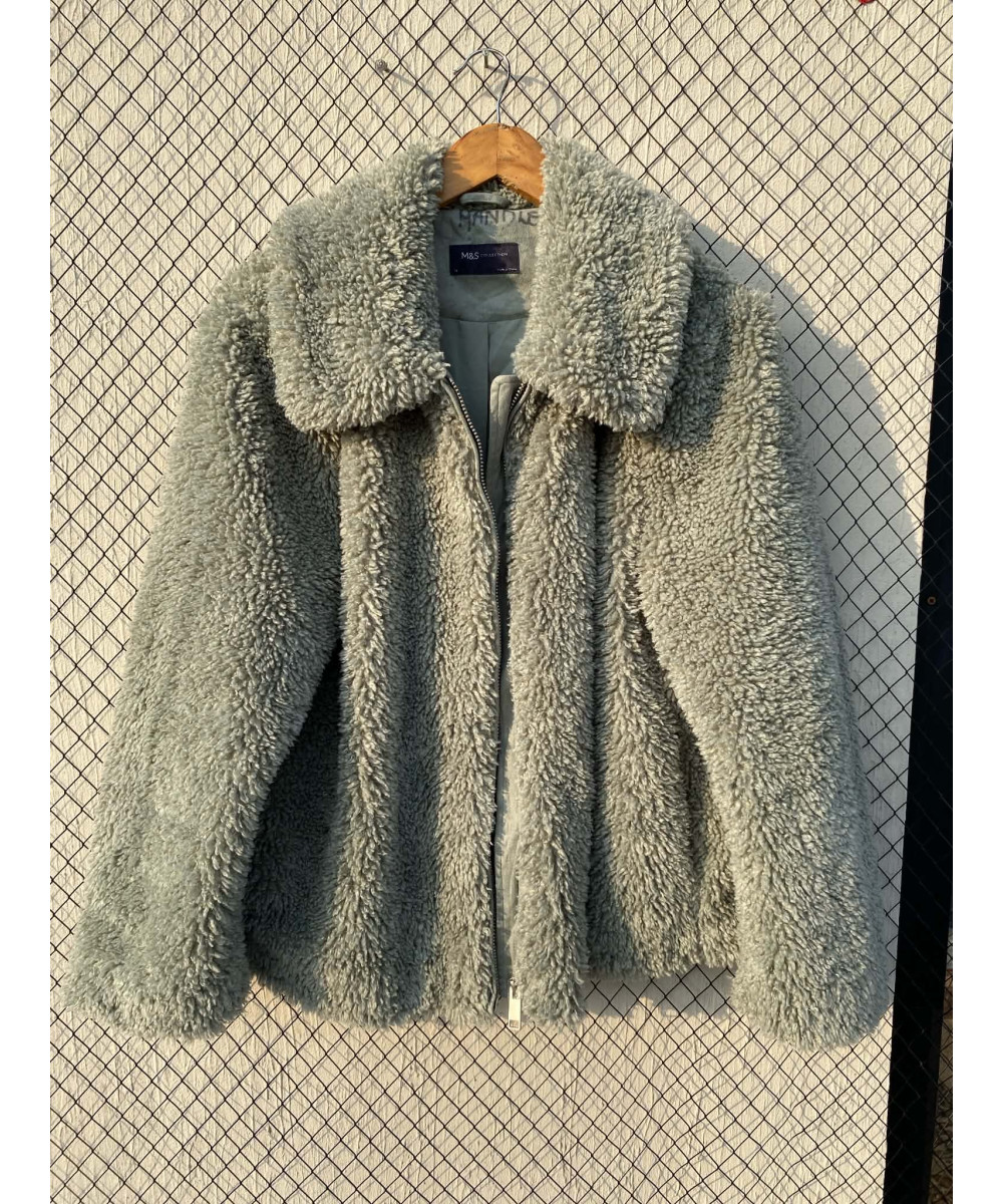 Sage green, fur, zipper jacket