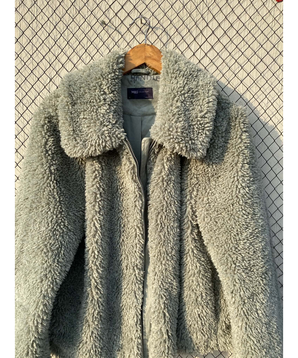 Sage green, fur, zipper jacket