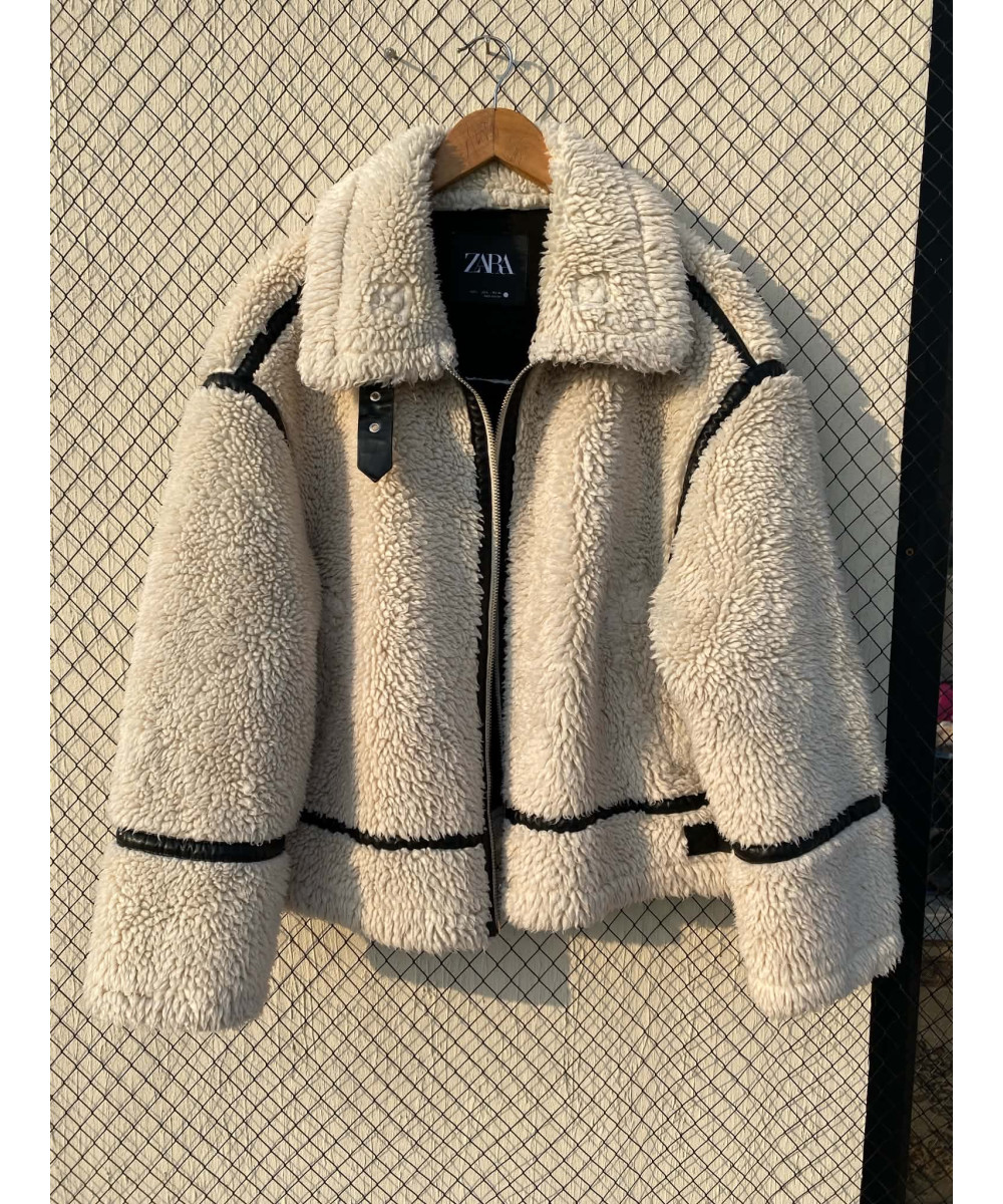 Off white colored, teddy, zipper jacket