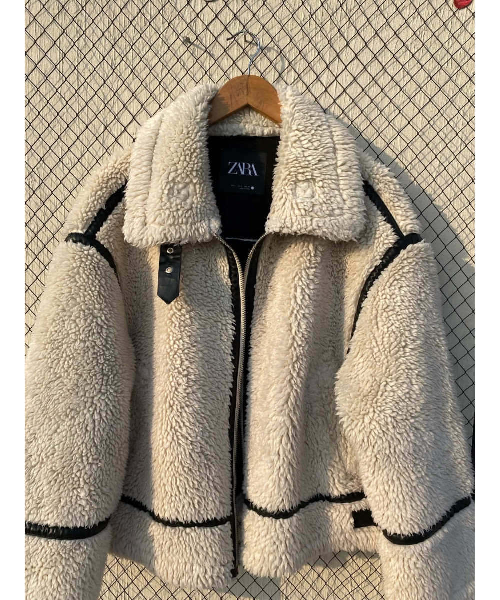 Off white colored, teddy, zipper jacket