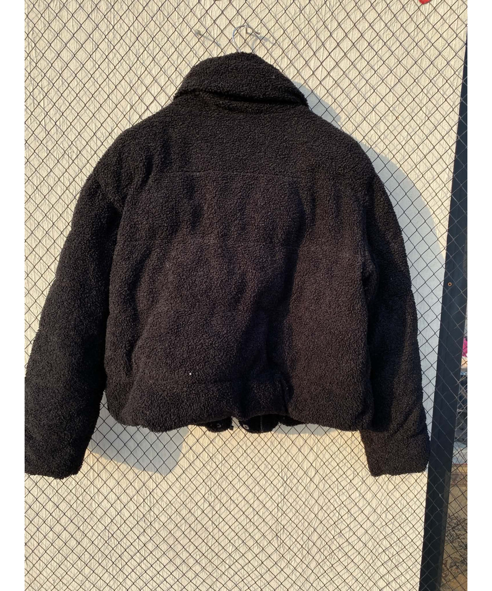 Black, teddy, puffer, zipper jacket