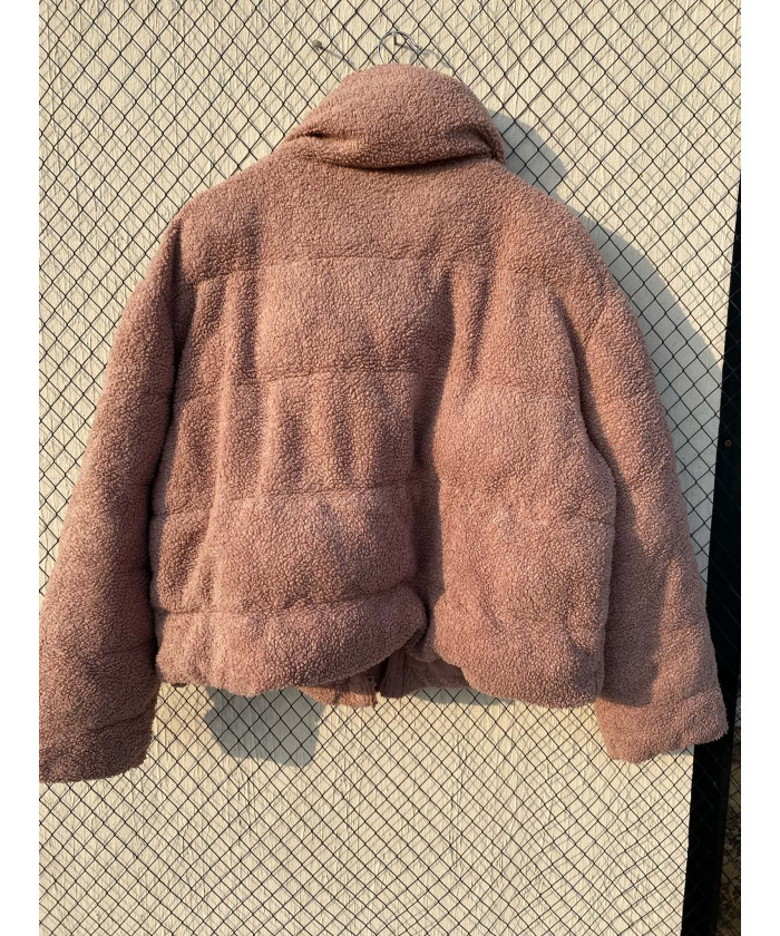 Tea pink colored, teddy, puffer, zipper jacket