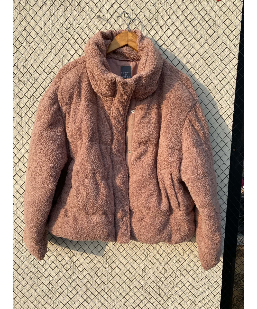 Tea pink colored, teddy, puffer, zipper jacket
