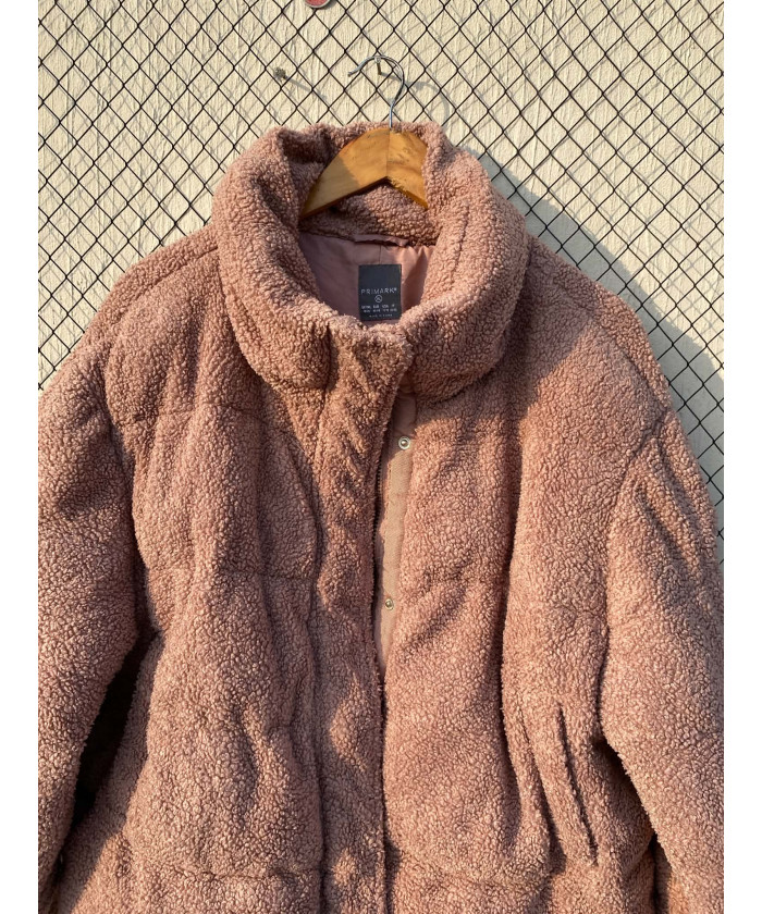 Tea pink colored, teddy, puffer, zipper jacket