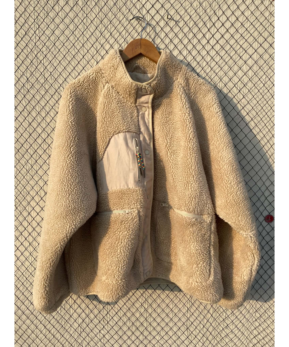 Cream-colored, teddy, oversized jacket
