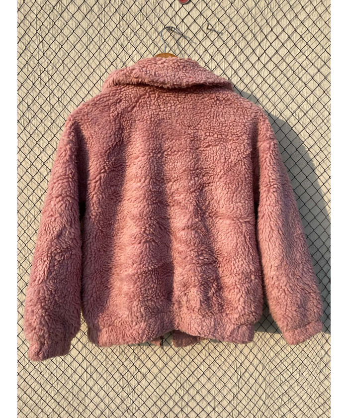 Pink, teddy, zipper jacket