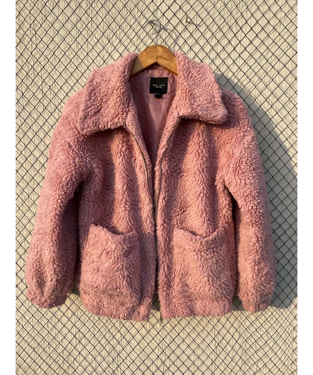 Pink, teddy, zipper jacket