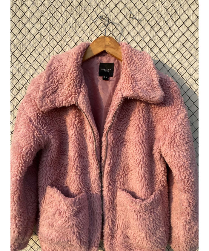 Pink, teddy, zipper jacket