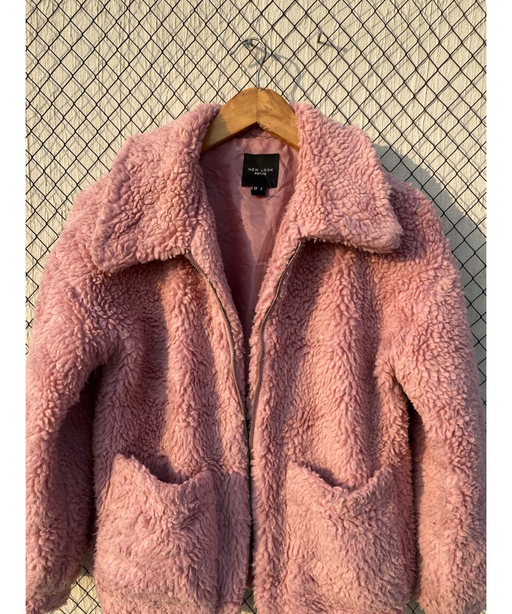 Pink, teddy, zipper jacket