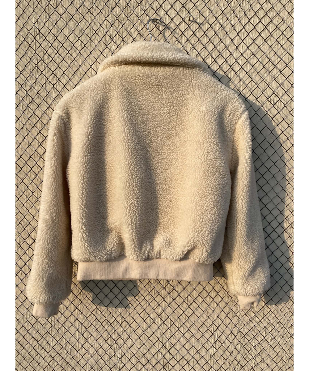 Off-white colored, crop, teddy, zipper jacket