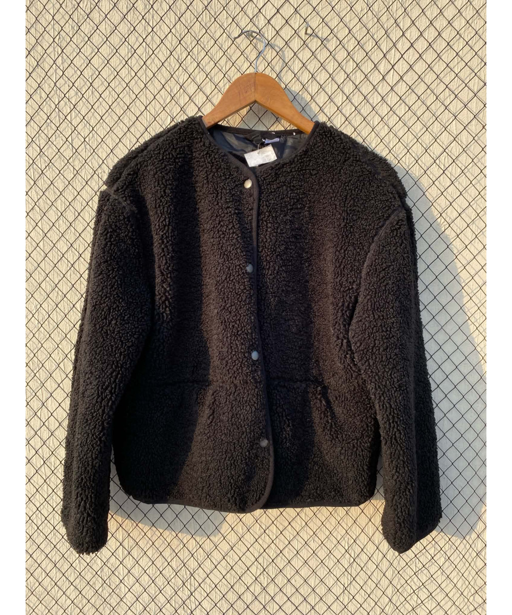 Black, teddy, button-up jacket