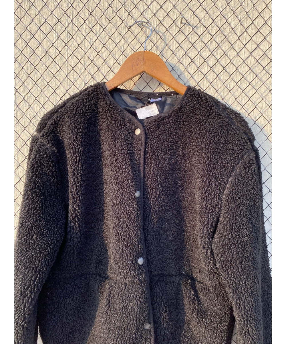 Black, teddy, button-up jacket