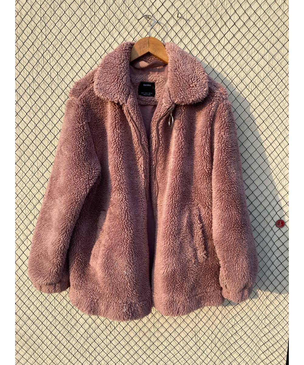 Tea pink colored, teddy, zipper jacket