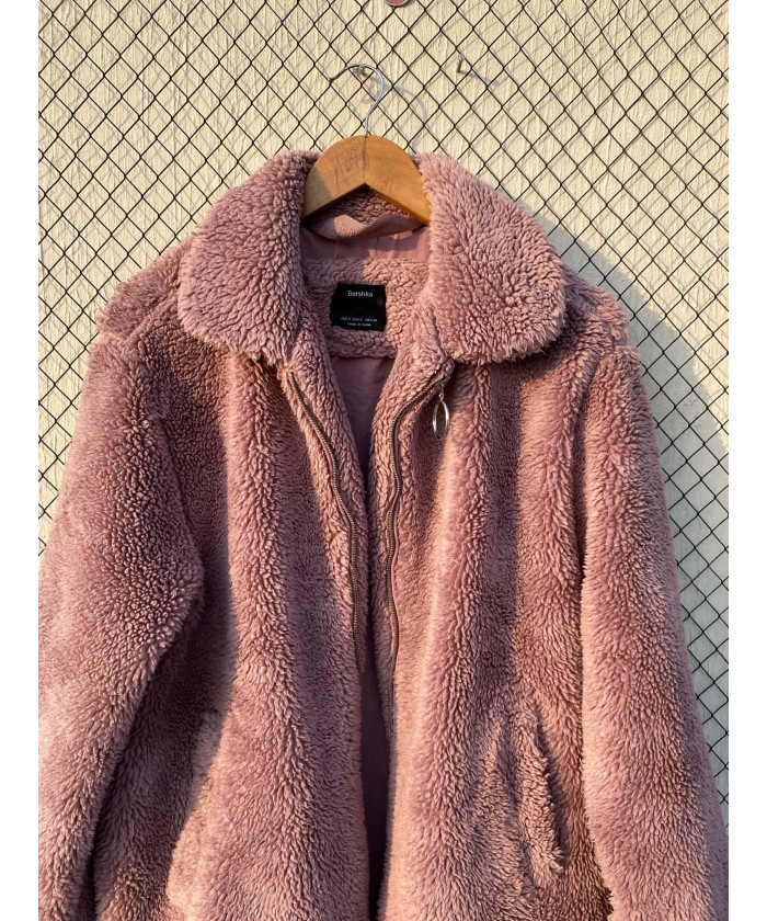 Tea pink colored, teddy, zipper jacket