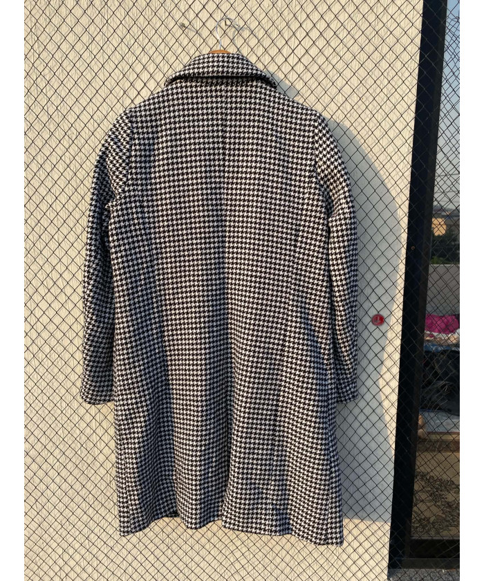 Black, houndstooth printed, wool coat