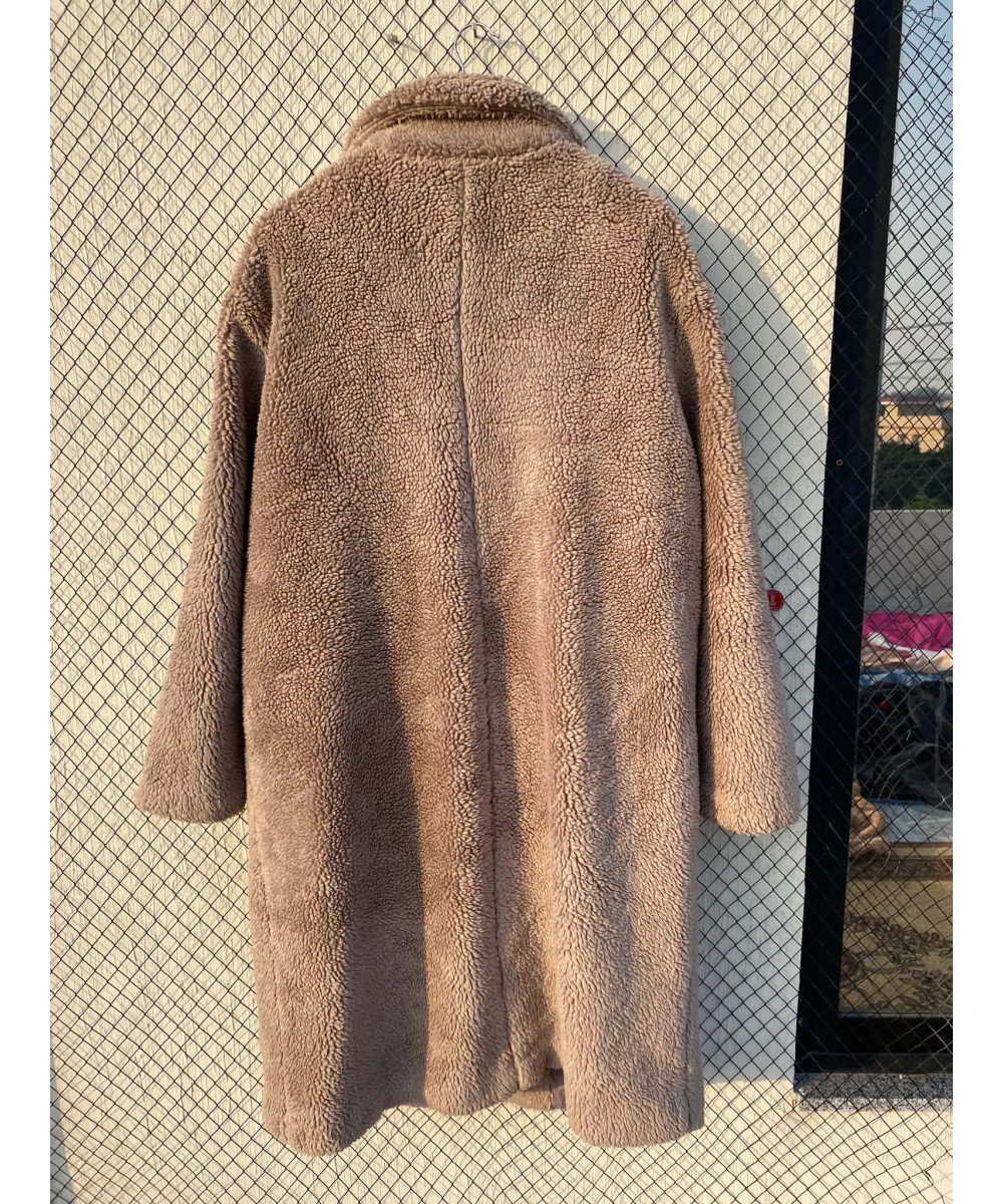 Light gray, long, teddy coat