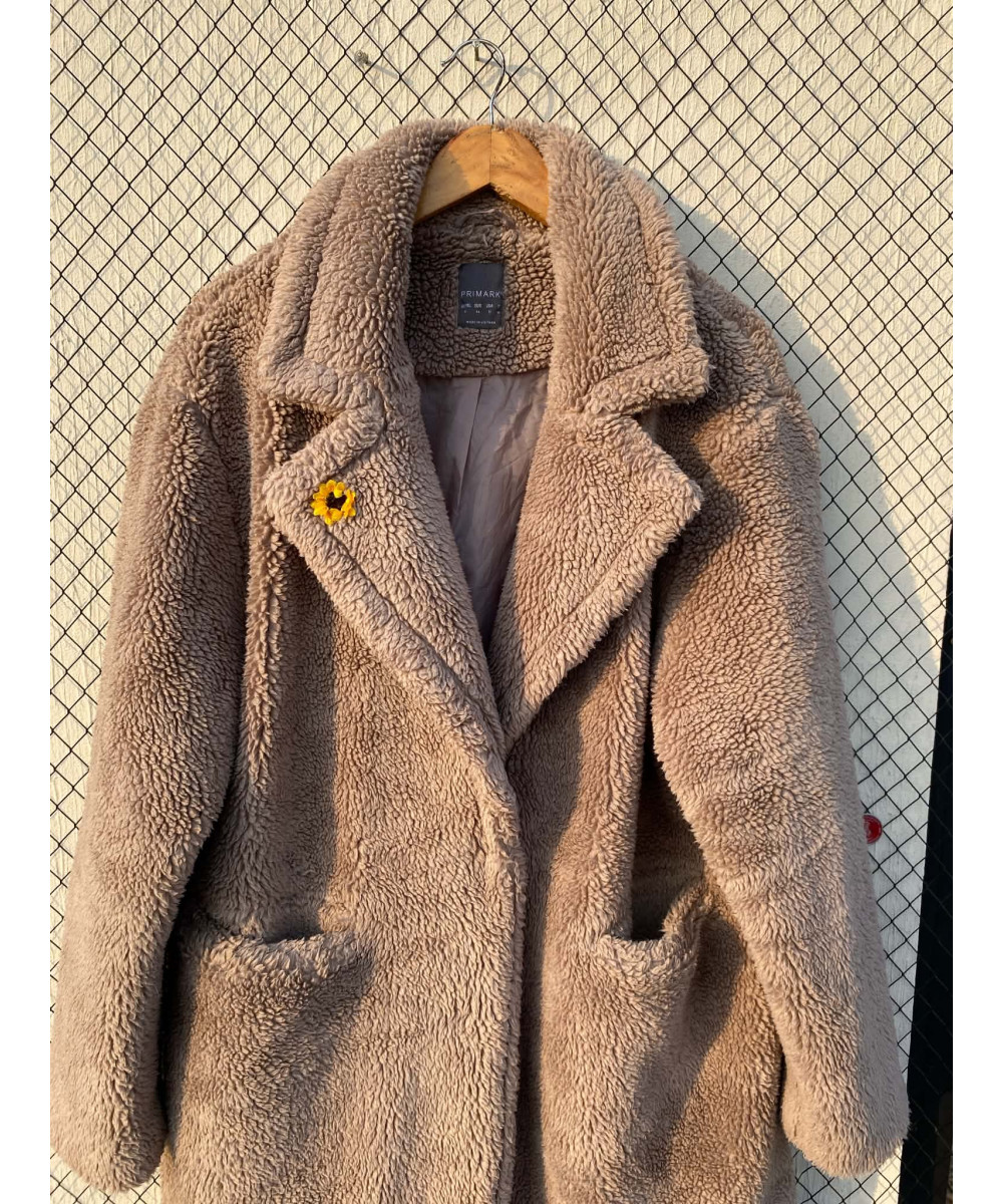 Light gray, long, teddy coat