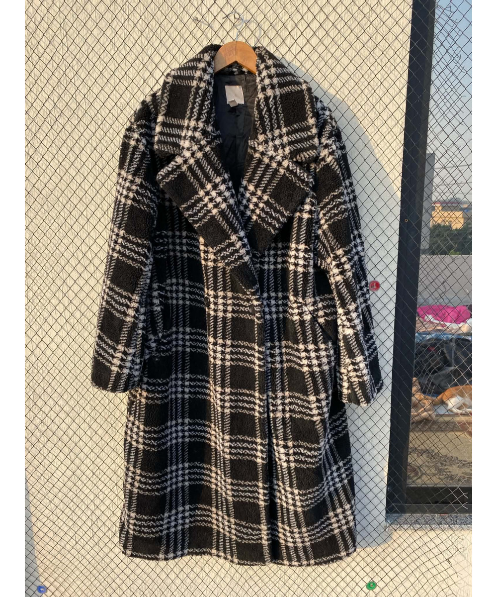Black, plaid wool coat