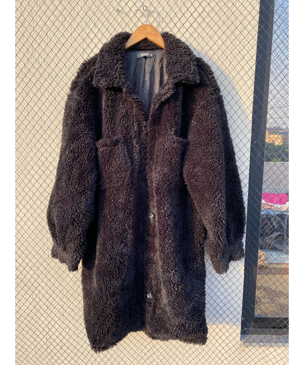 Black, mid-lengthed, fur jacket