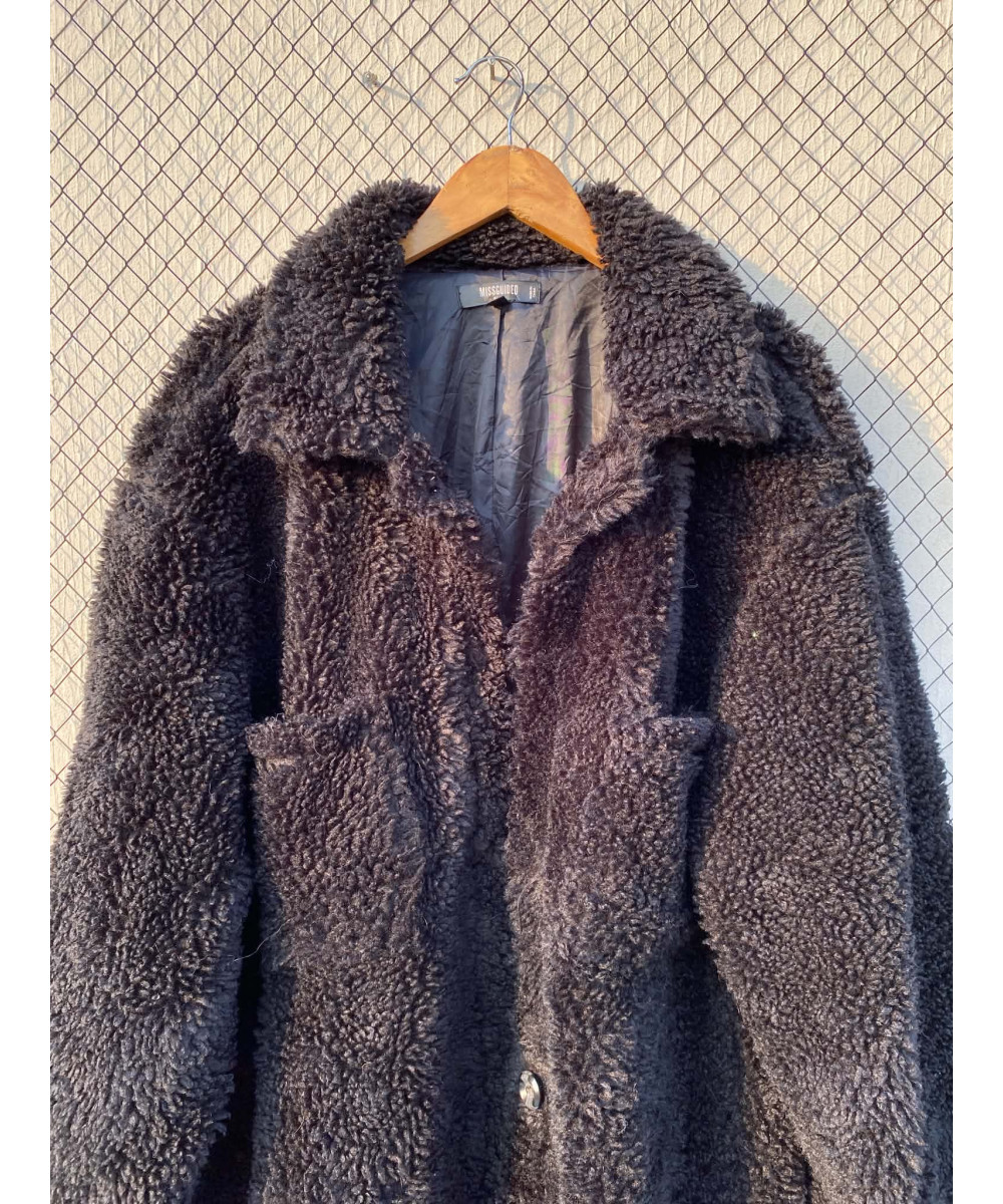 Black, mid-lengthed, fur jacket