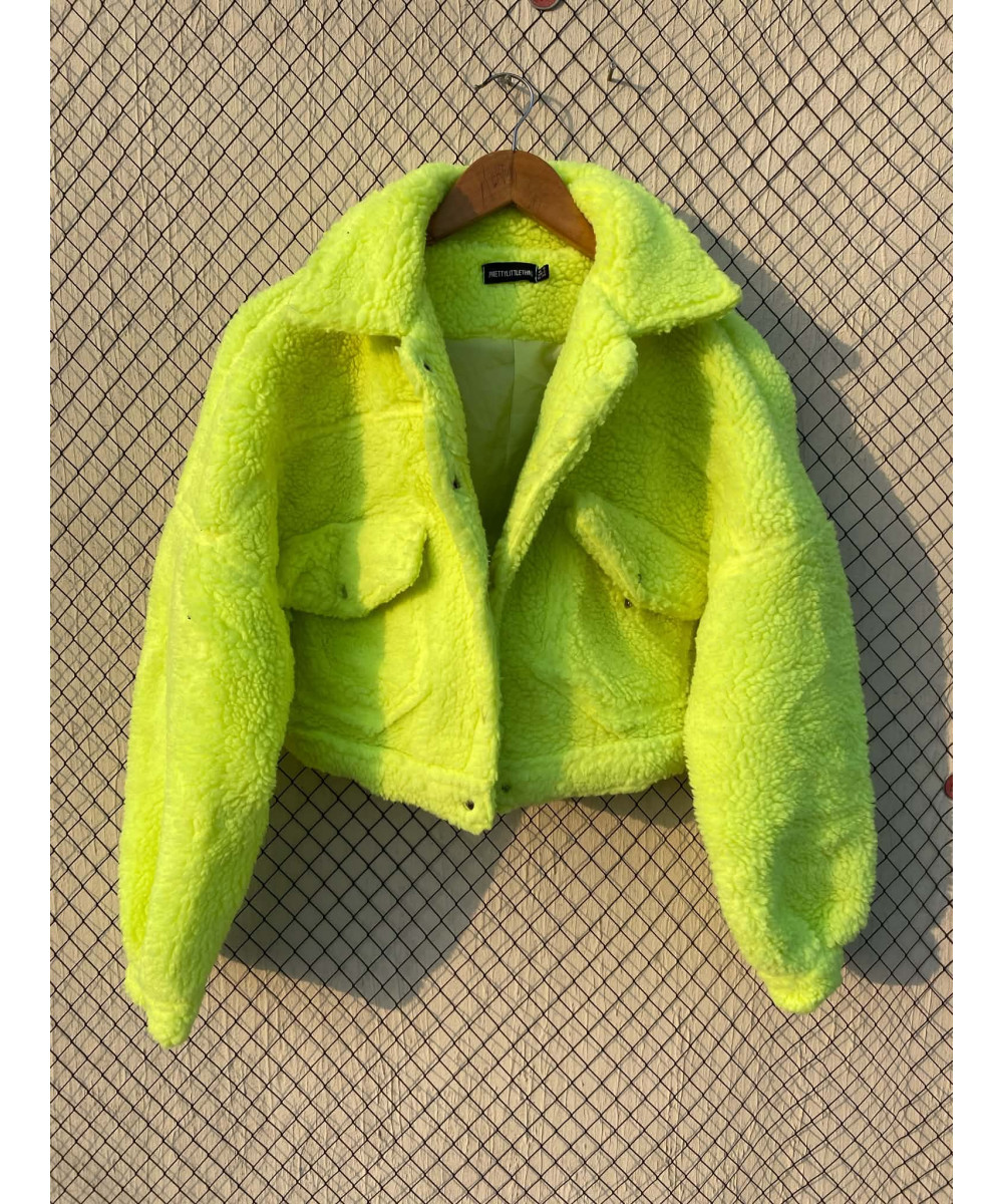Neon green, crop, teddy jacket