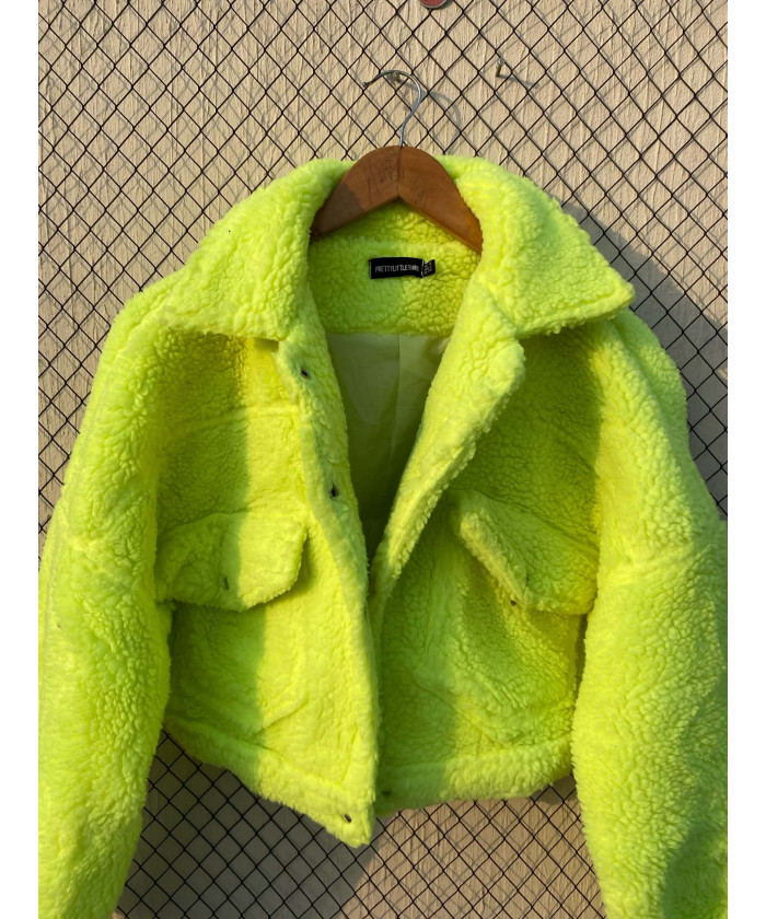 Neon green, crop, teddy jacket