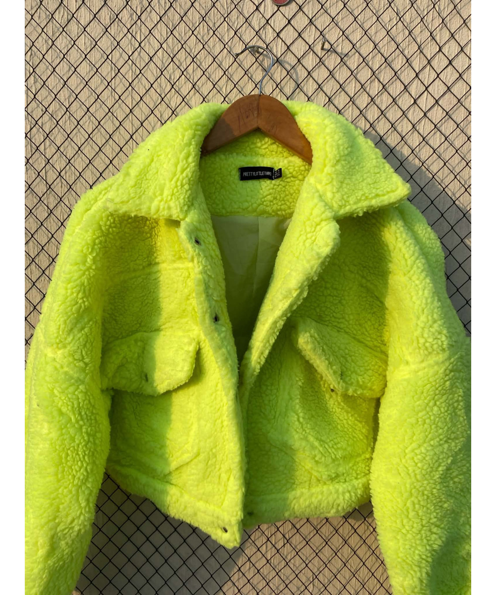 Neon green, crop, teddy jacket