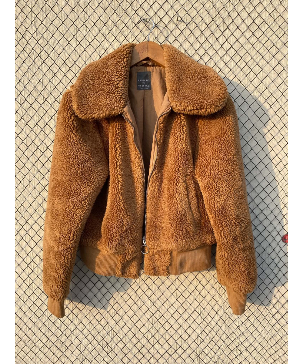 Rust brown, crop, teddy, zipper jacket