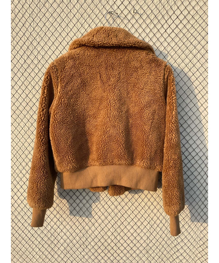 Rust brown, crop, teddy, zipper jacket