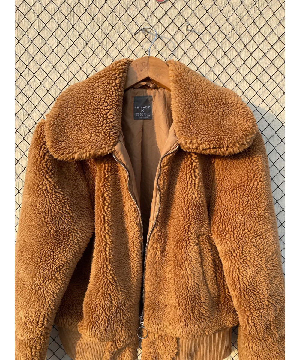 Rust brown, crop, teddy, zipper jacket