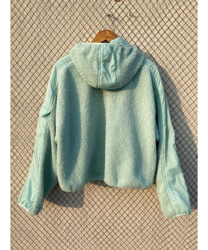 Light aquablue colored, teddy, hooded pullover